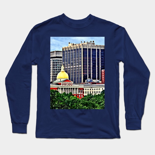 Boston MA - Skyline with Massachusetts State House Long Sleeve T-Shirt by SusanSavad